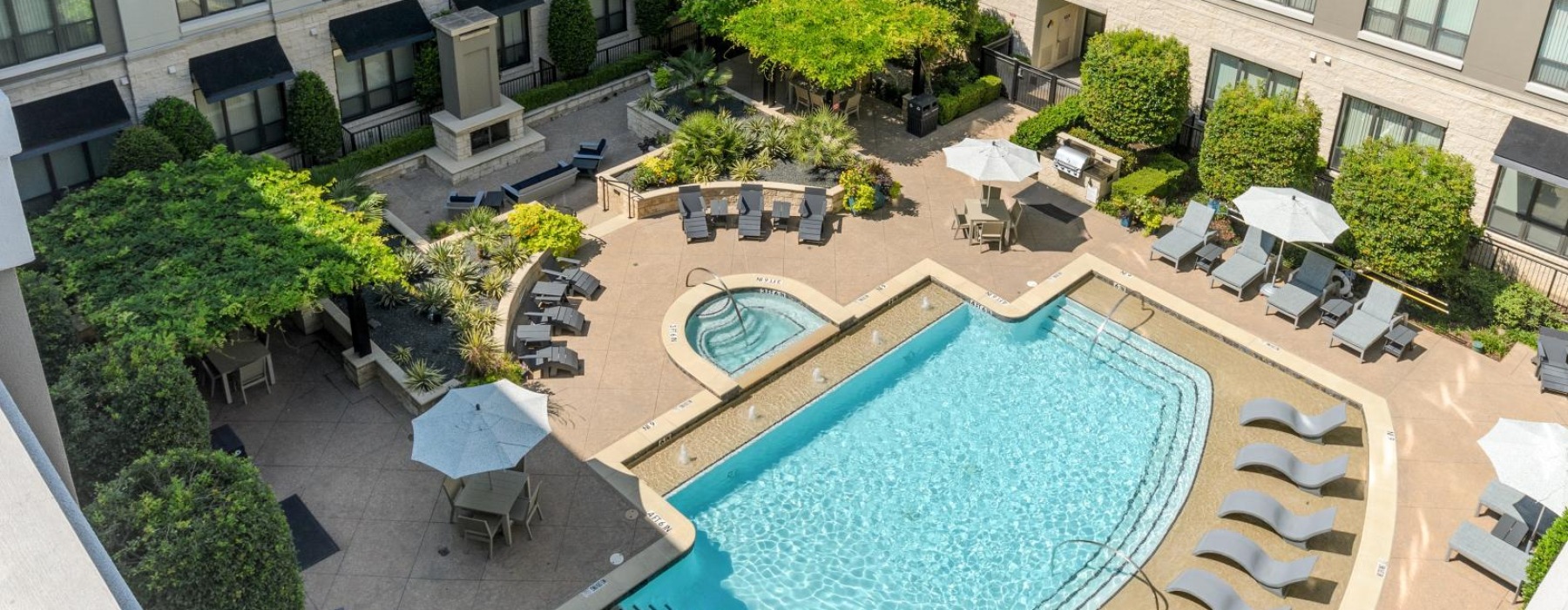 aerial view of the swimming pool and courtyard